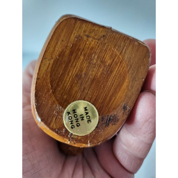 Vintage Hand Carved Wood Poodle Dog Figurine Statue Pink Eyes Mid Century Modern - Picture 9 of 10